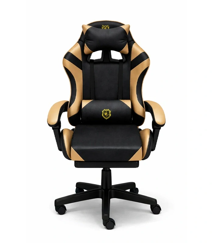 Moderní ergonomické herní křeslo černo-zlaté s podnožkou