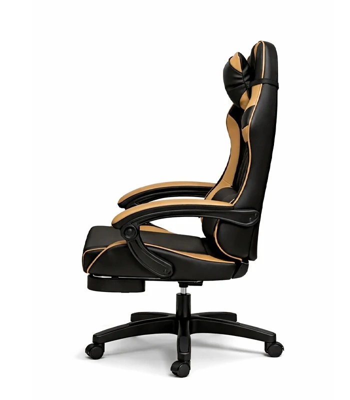 Moderní ergonomické herní křeslo černo-zlaté s podnožkou