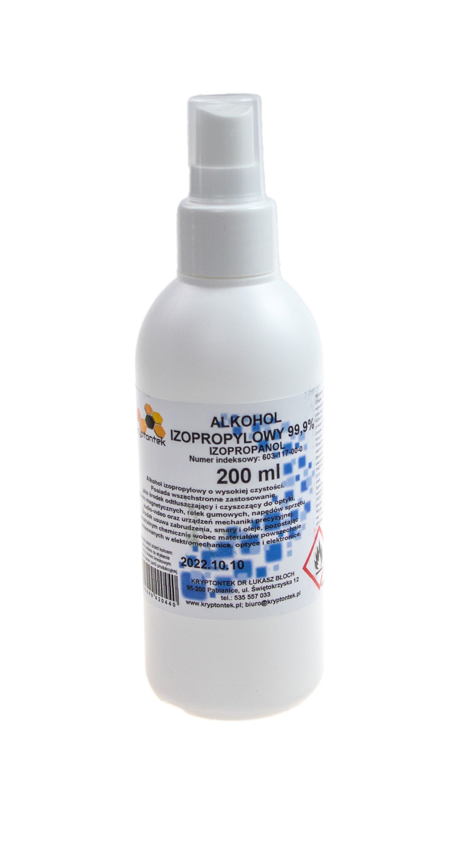 Isopropyl alkohol 99,9% (IPA, 99,9% -100% čistý) s rozprašovačem - Isopropylalkohol 0,2kg