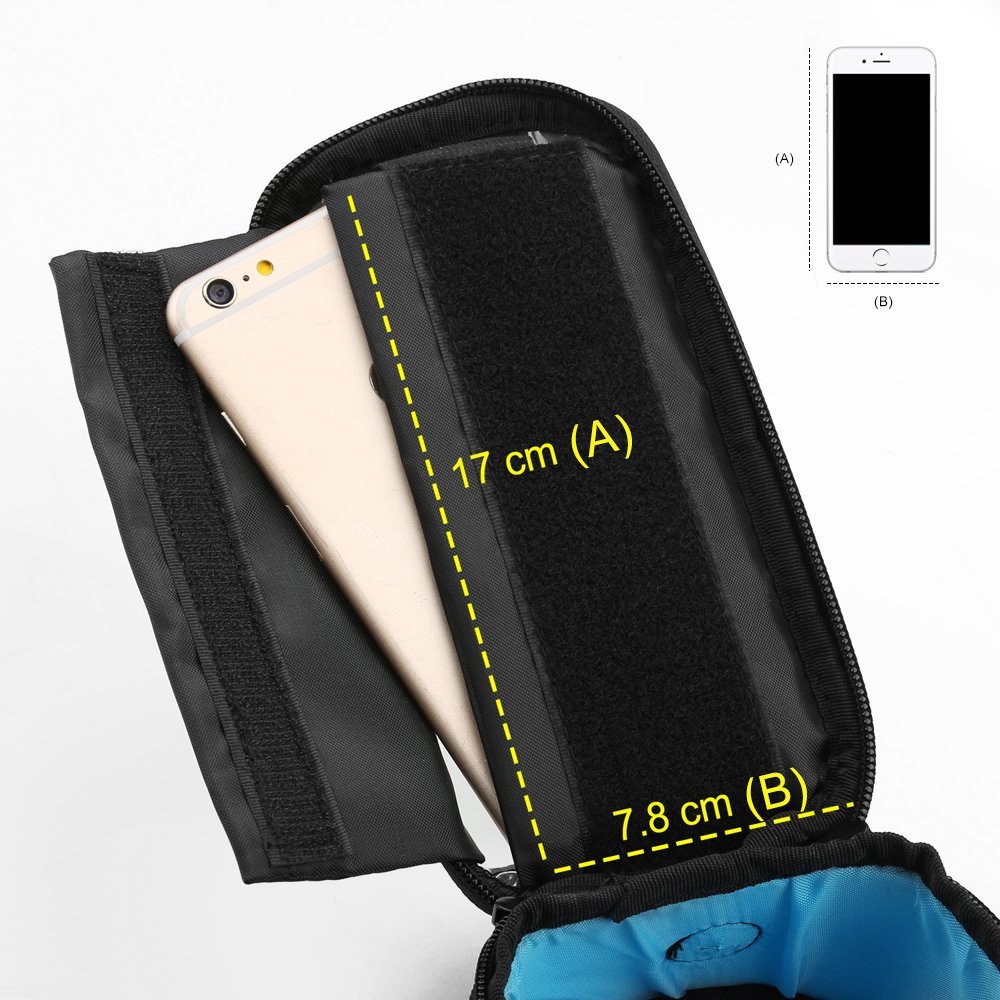 Cyklistická voděodolná rámová taška na kolo kryt telefonu do 6,5'' 1,5L černá od zn. Wozinsky s výstupem na lsuchátka mini Jack 3,5mm - 20,3 x 10,2 x 10,2 cm