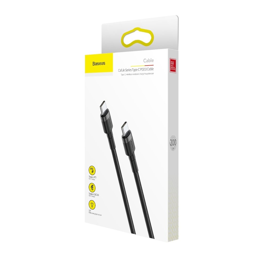Nylonový kabel Baseus kabel USB-C PD / USB-C PD PD2.0 60W 20V 3A QC3.0 2M černý (CATKLF-HG1)