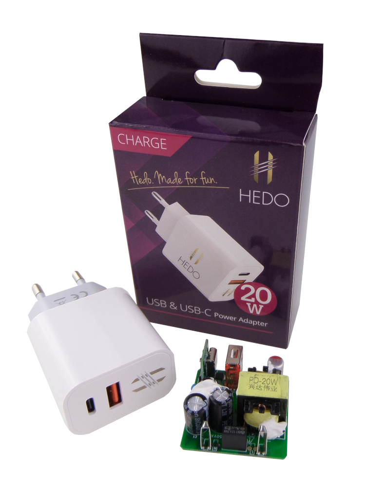 Hedo nabíjecí adaptér USB PD + QC 3.0 20W- bílý síťová nebíječka