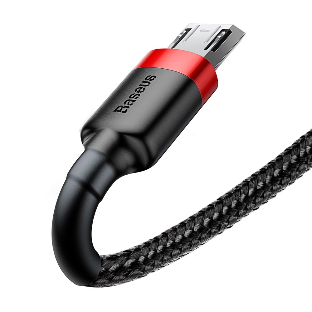 Baseus odolný nylonový USB kabel Cafule Cable Durable Nylon Braided Wire USB / micro USB QC3.0 1.5A 2M černo-červený (CAMKLF-C91)