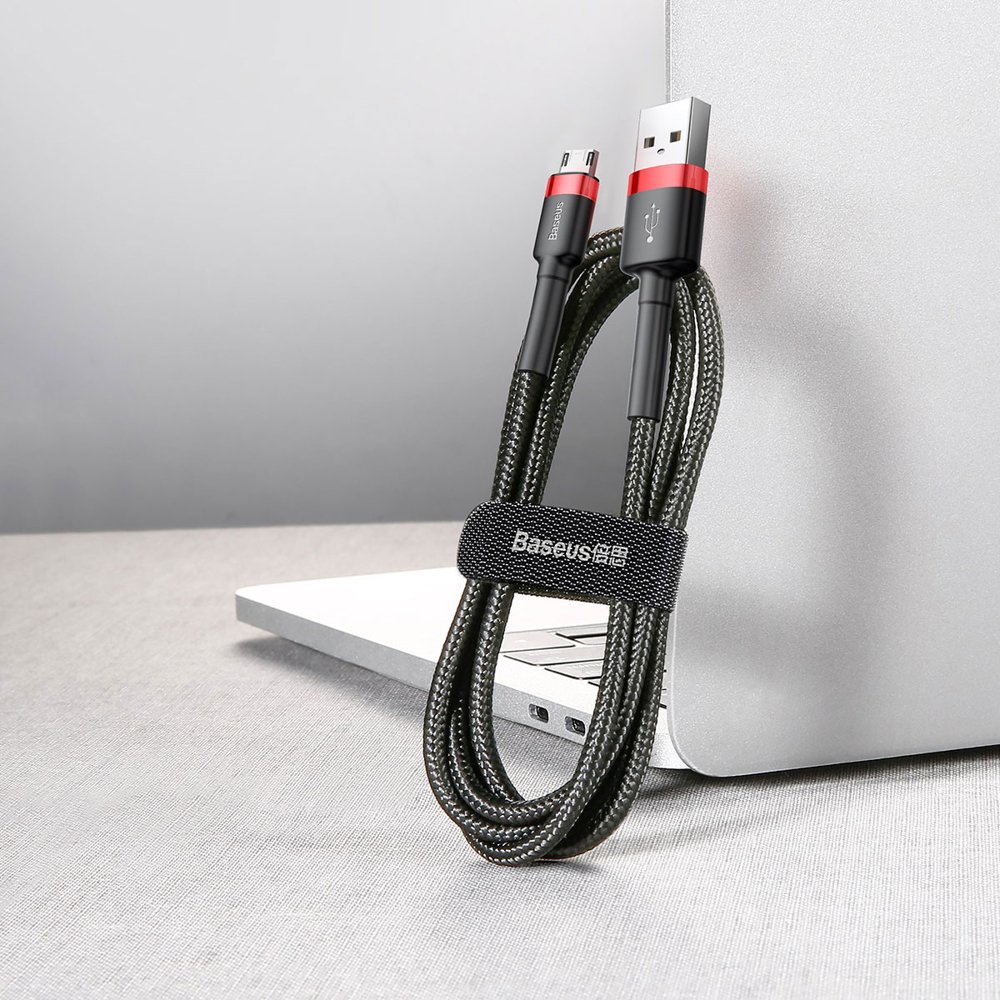 Baseus odolný nylonový USB kabel Cafule Cable Durable Nylon Braided Wire USB / micro USB QC3.0 1.5A 2M černo-červený (CAMKLF-C91)