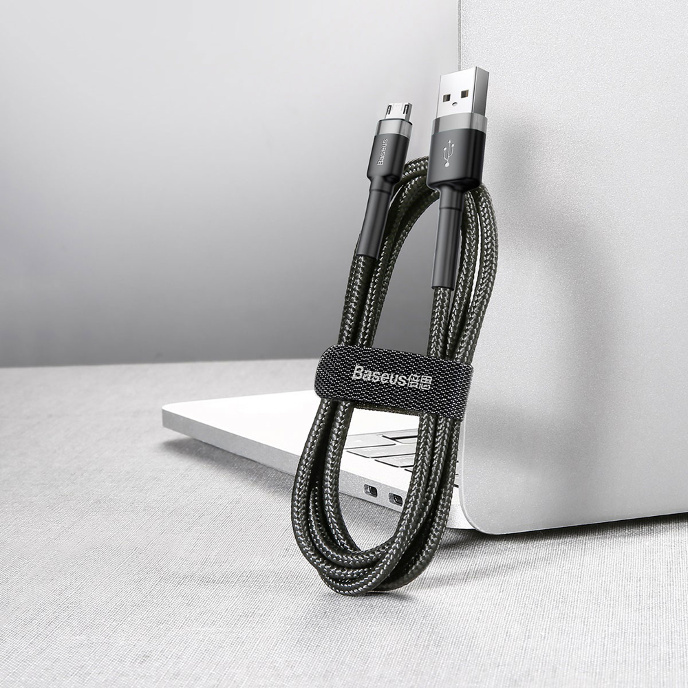 Baseus odolný nylonový kabel USB Cafule Cable Durable Nylon Braided Wire USB / micro USB QC3.0 2.4A 1M černo-šedý (CAMKLF-BG1)