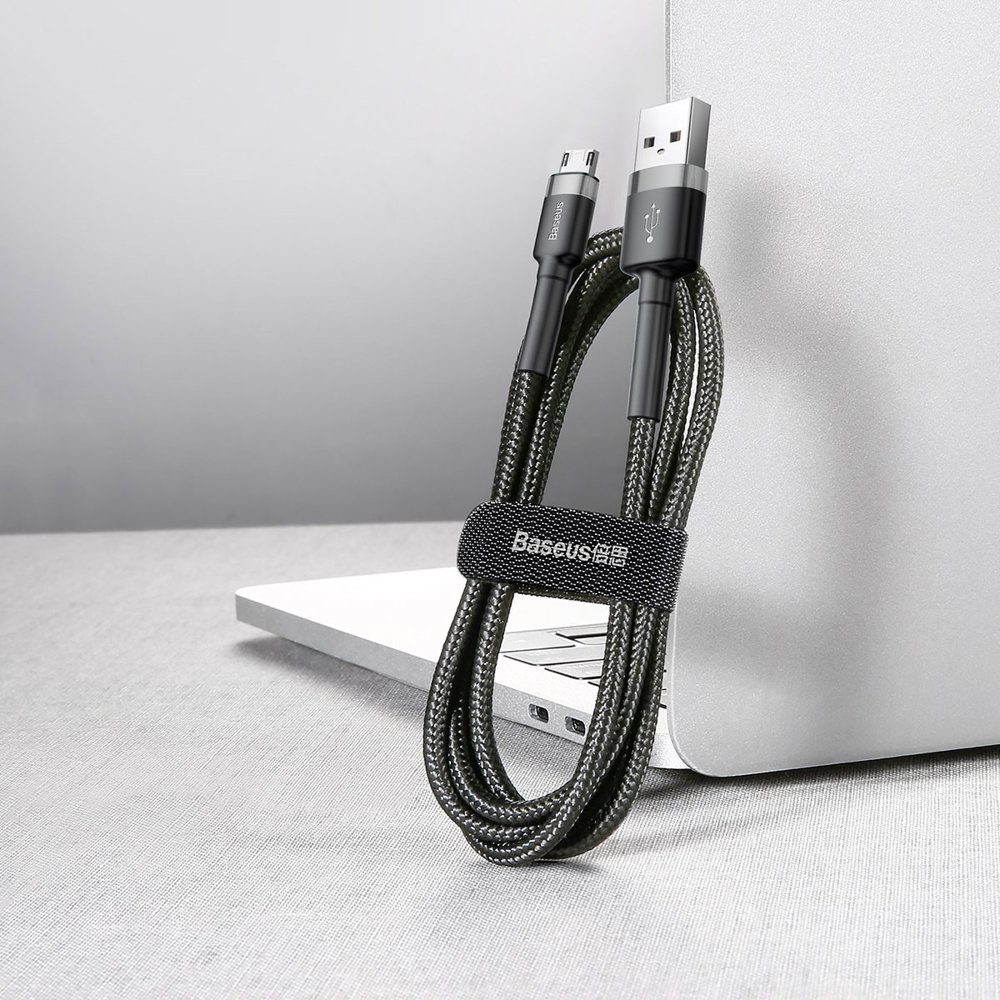Odolný nylonový kabel Baseus Cafule Cable Durable Nylon Braided Wire USB / micro USB QC3.0 2.4A 0,5M černo-šedý (CAMKLF-AG1)