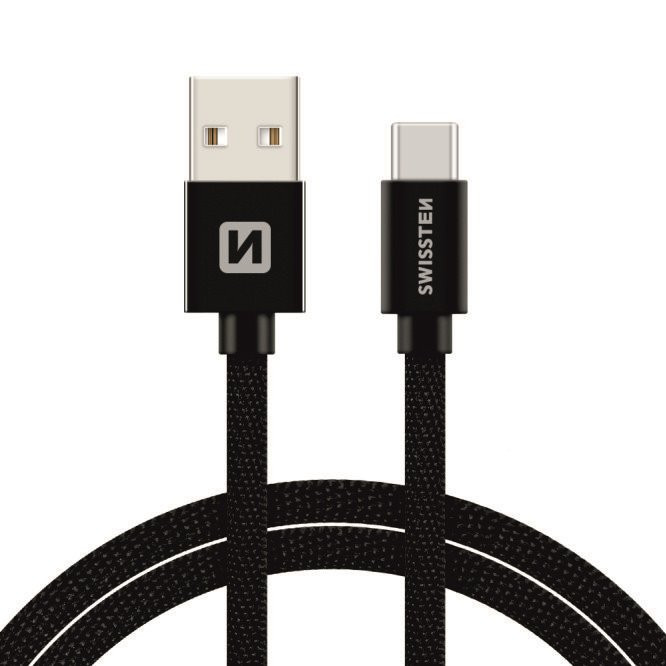 Swissten datový kabel USB - USB-C 1.2 M černý - inteligentí s opletem