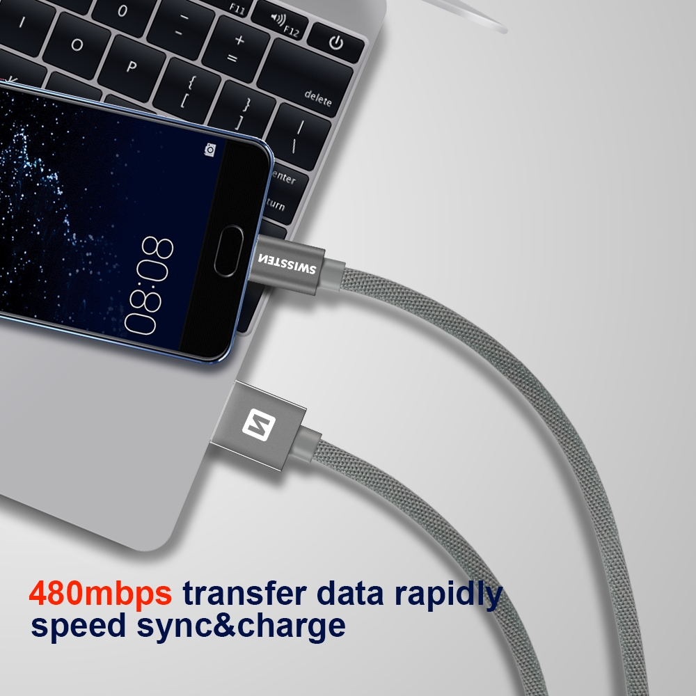 Swissten datový kabel USB opletový micro USB 1.2m černý