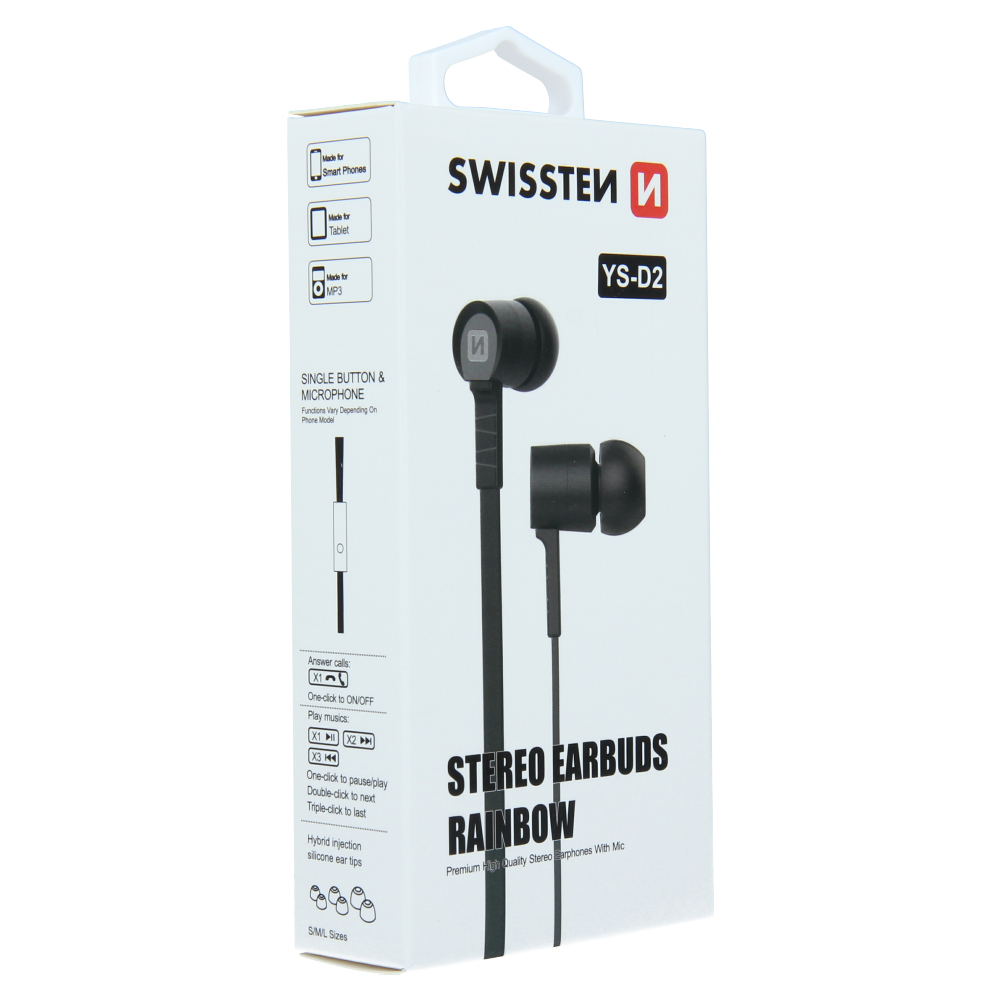 Swissten sluchátka earbuds rainbow YS-D2 černá
