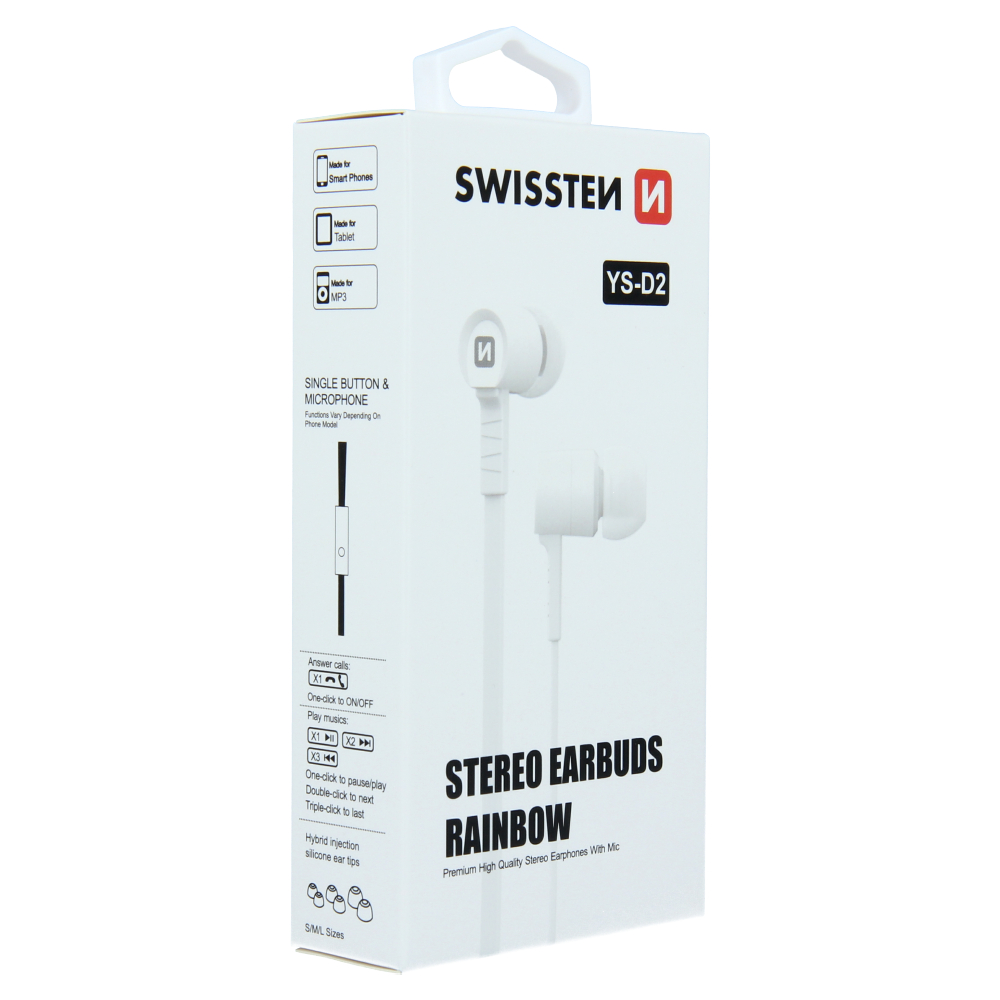 Swissten sluchátka earbuds rainbow YS-D2 bílá
