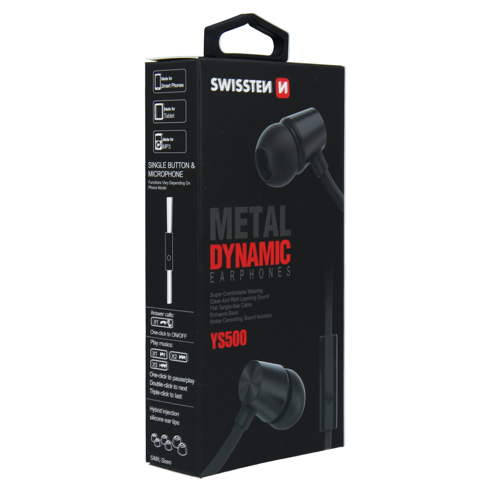 Swissten sluchátka YS500 černá - Metal Dynamic s mikrofonem pro iPhone - iPad - iPod a jiná zařízení