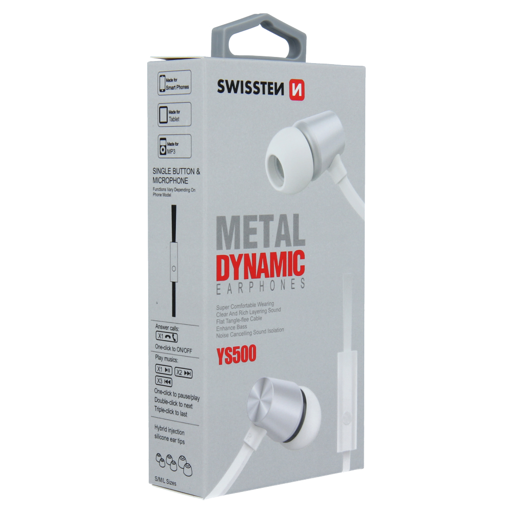 Swissten sluchátka Earbuds Dynamic YS500 stříbrno - bílá
