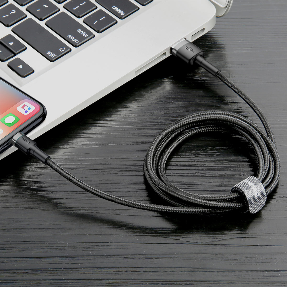 Baseus Cafule odolný nylonový USB kabel - Lightning QC3.0 2,4A 0,5M černošedý CALKLF-AG1