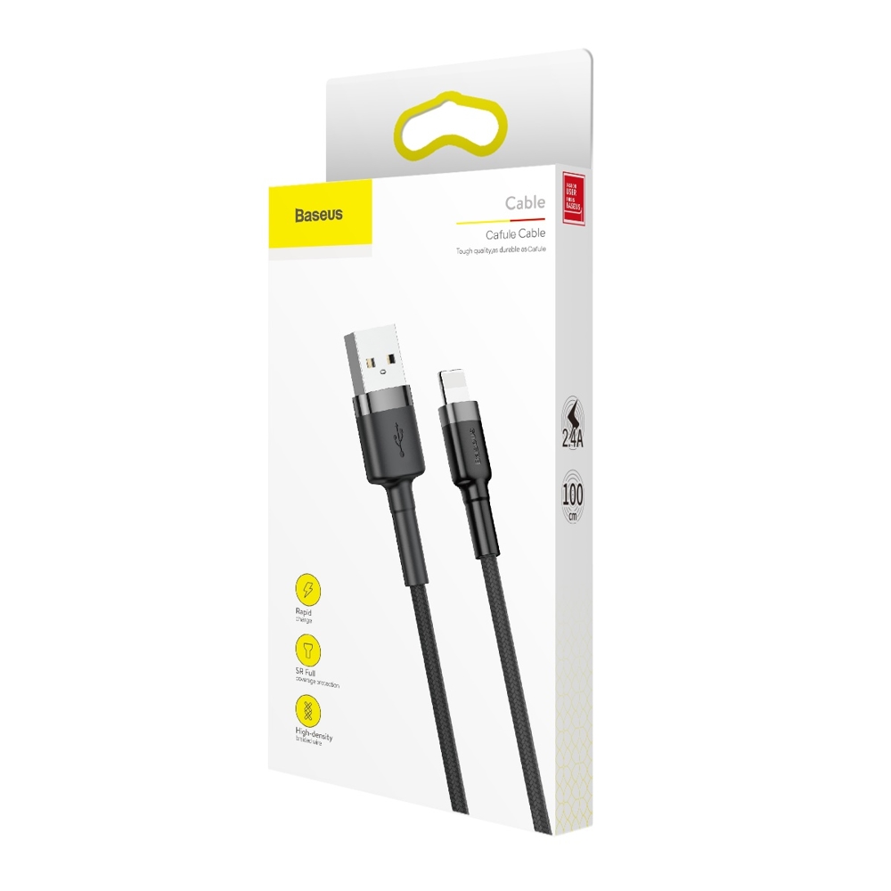 Baseus Cafule odolný nylonový USB kabel - Lightning QC3.0 2,4A 0,5M černošedý CALKLF-AG1