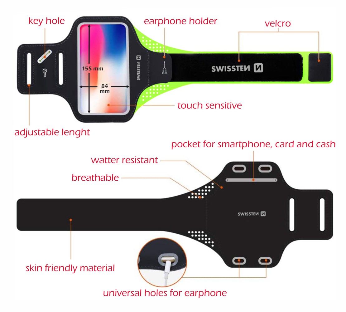 Swissten Armband case vel. 7.0" černé sportovní pouzdro na mobil na ruku