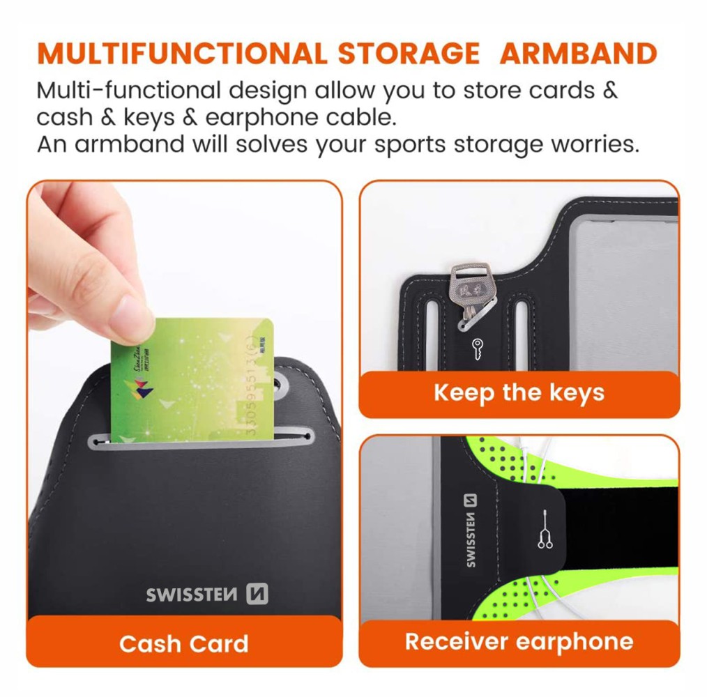Swissten Armband case vel. 7.0" černé sportovní pouzdro na mobil na ruku