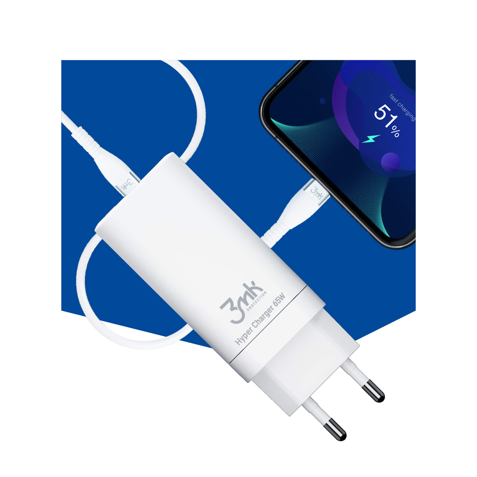 3MK Hyper Charger 65W - síťová nabíječka PD 3.0 QC 4.0 2x USB Typ-C - 1x USB-A