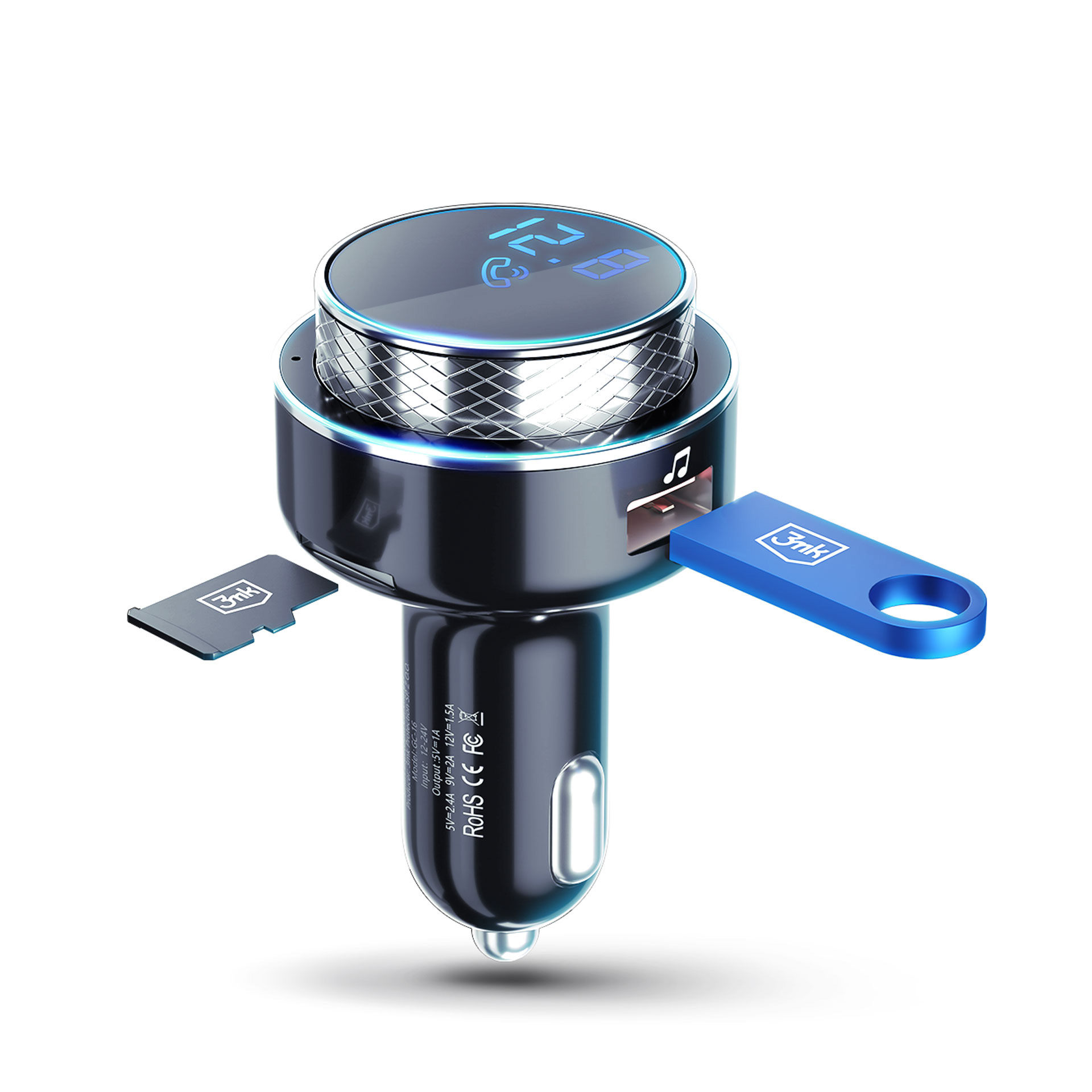 3MK nabíječka - FM Transmitter BT 5.0 USB Hyper Car - adaptér do auta