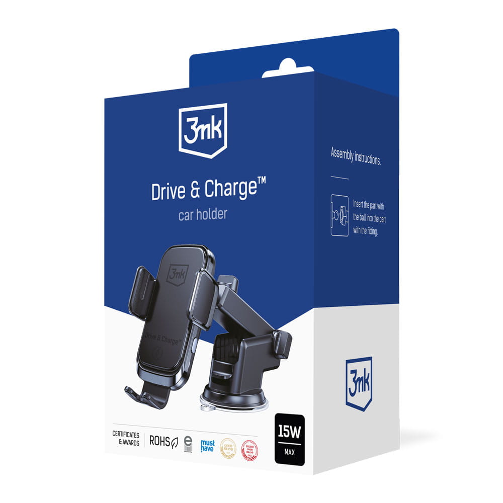 3mk Drive & Charge držák do auta na palubní desku i čelní sklo - teleskopické rameno se silnou přísavkou