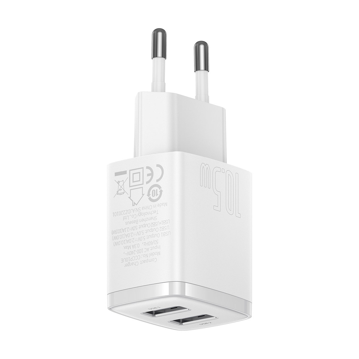 Baseus Compact síťová nabíječka 2x USB 10.5W bílá CCXJ010202