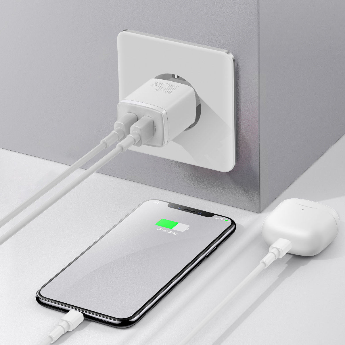 Baseus Compact síťová nabíječka 2x USB 10.5W bílá CCXJ010202