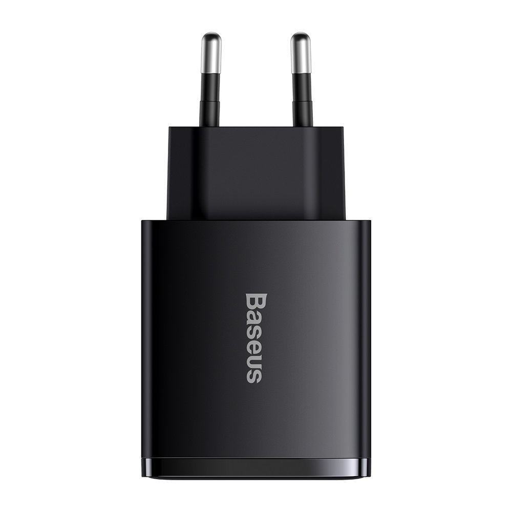Baseus Kompaktní rychlá nabíječka 2x USB / USB Typ C 30W 3A napájení Quick Charge černá CCXJ-E01