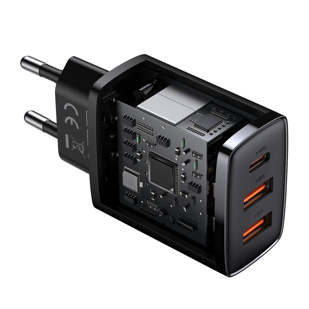 Baseus Kompaktní rychlá nabíječka 2x USB / USB Typ C 30W 3A napájení Quick Charge černá CCXJ-E01