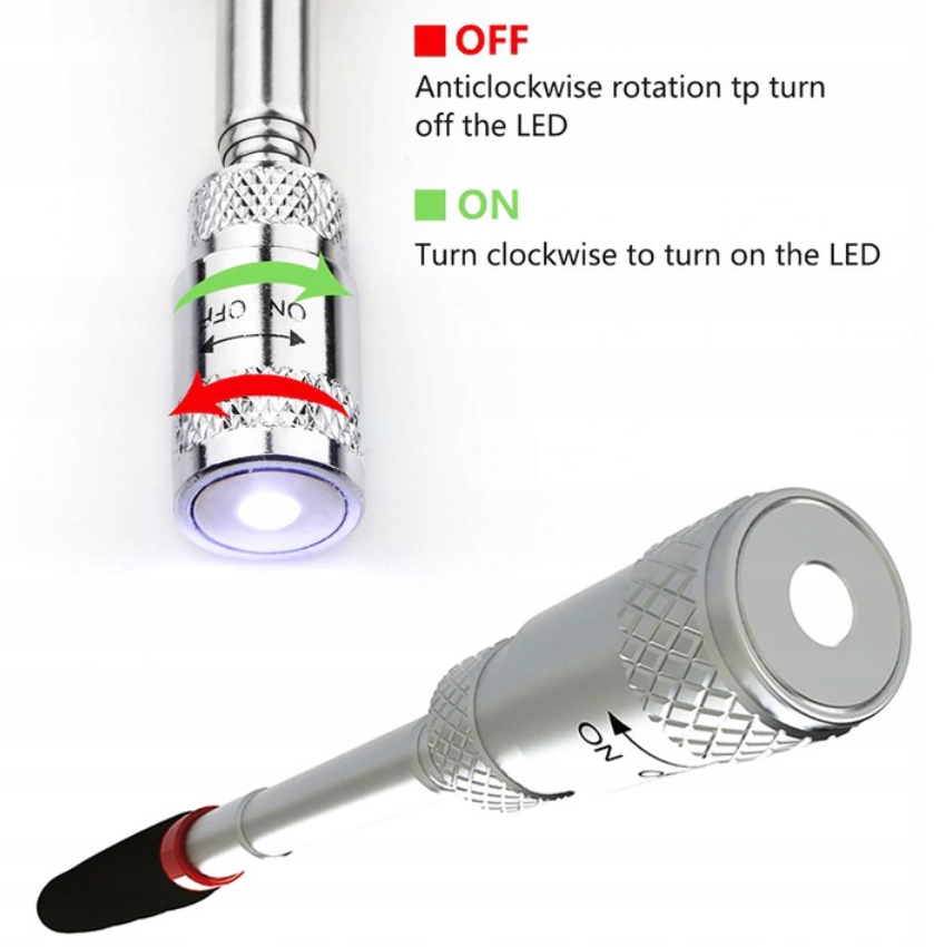 Magnetický teleskopický držák - chapač s LED - 80 cm - skládací