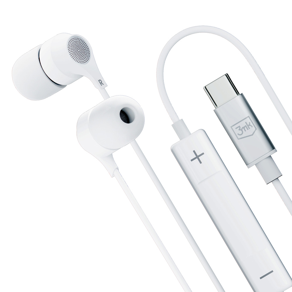 3MK kabelová sluchátka USB-C bílé
