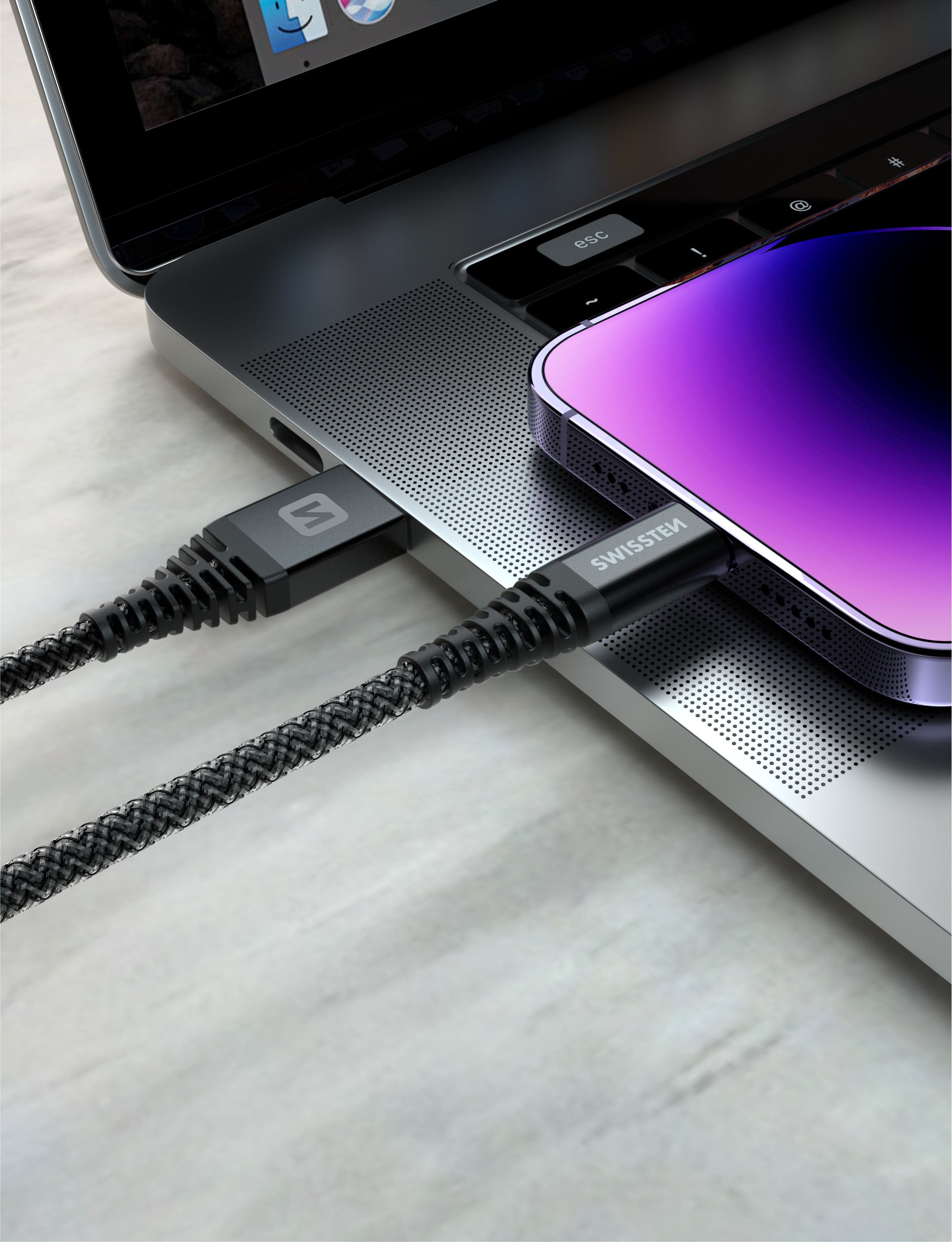 Swissten datový kevlarový kabel USB-C / Lightning 1.5m antracitový