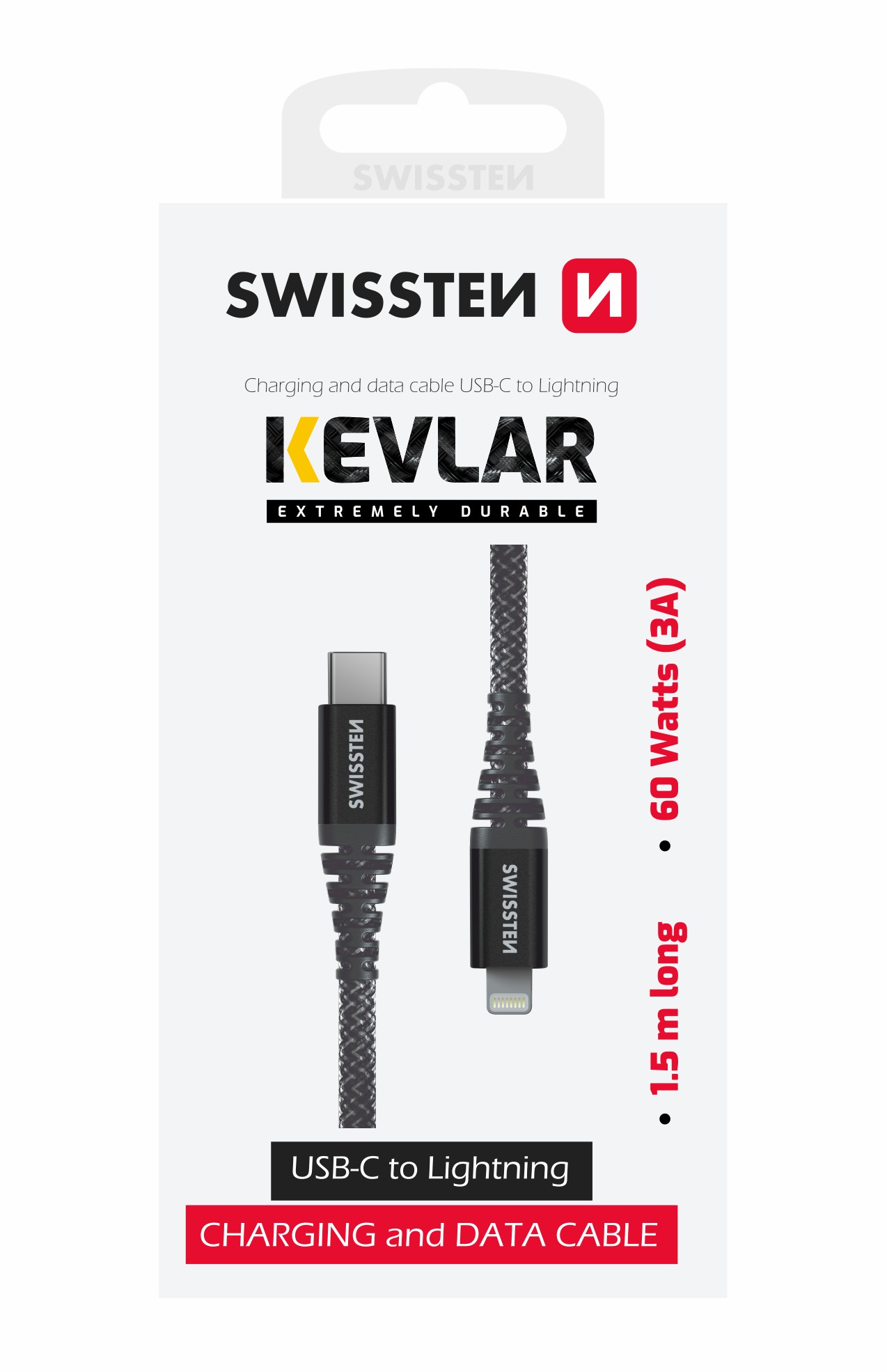 Swissten datový kevlarový kabel USB-C / Lightning 1.5m antracitový