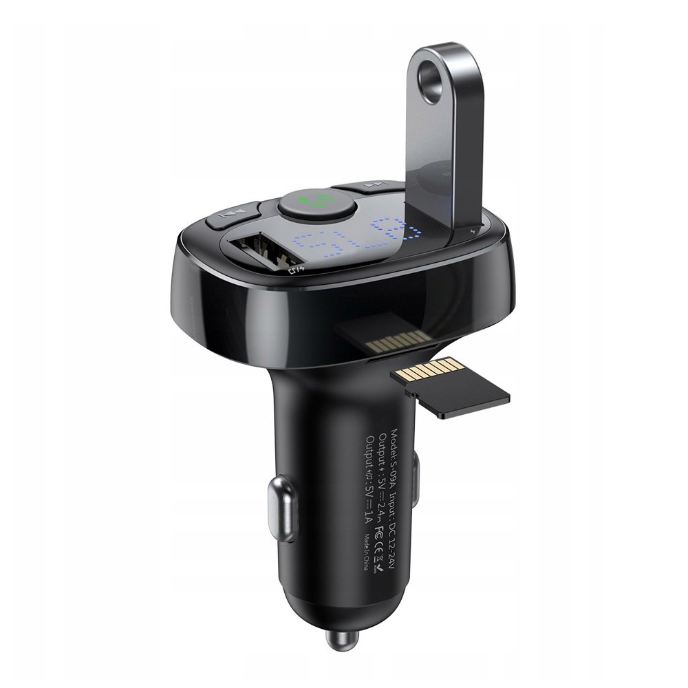Baseus T-Type Transmiter FM Bluetooth - autonabíječka MP3 2xUSB TF microSD 3.4A černá CCTM-01