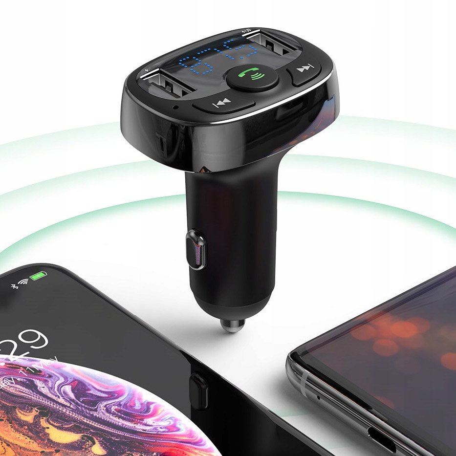 Baseus T-Type Transmiter FM Bluetooth - autonabíječka MP3 2xUSB TF microSD 3.4A černá CCTM-01