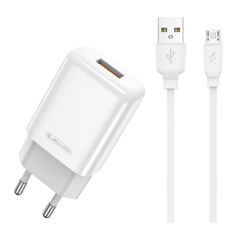 Jellico síťová nabíječka EU01 2.4A USB + Micro USB kabel bílý