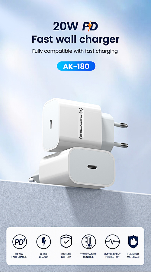 Jellico síťová nabíječka AK180 PD 20W USB-C bílá