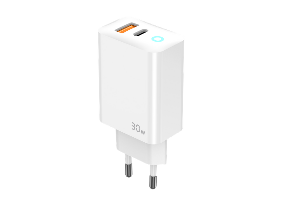 Jellico siťová nabíječka EU13 GaN PD 30W 1x USB-C + 1x USB QC3.0 + kabel USB-C / Lightning bílý set