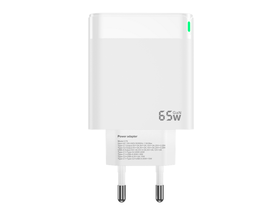 Jellico síťová nabíječka nabíječka C79 GaN PD 65W 2x USB-C + 1x USB QC3.0 bílá