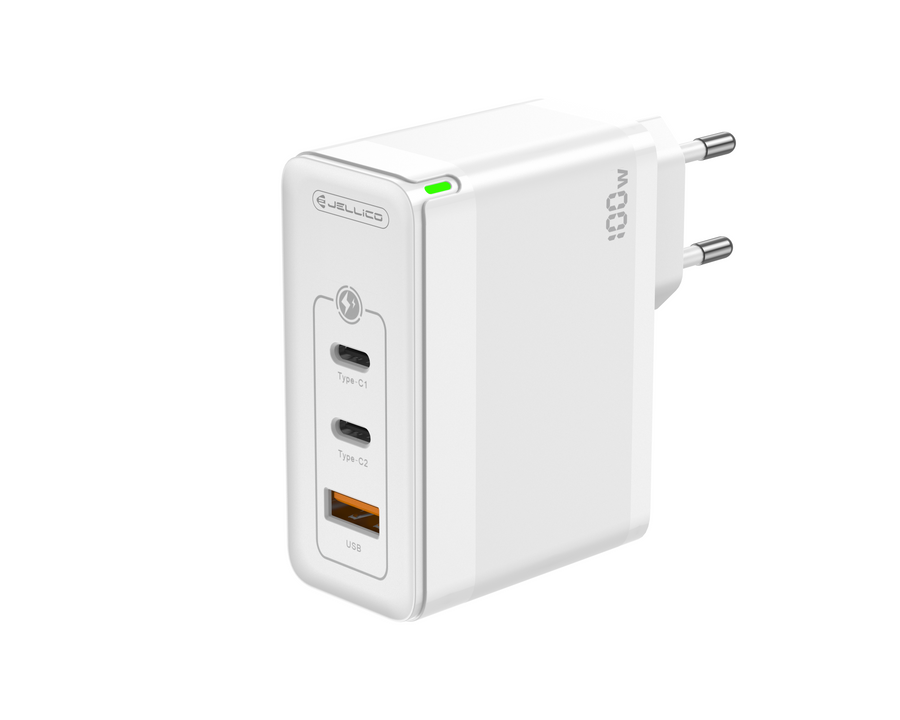 JELLICO síťová nabíječka C118 GaN PD 100W 2x USB-C + 1x USB QC3.0 bílá