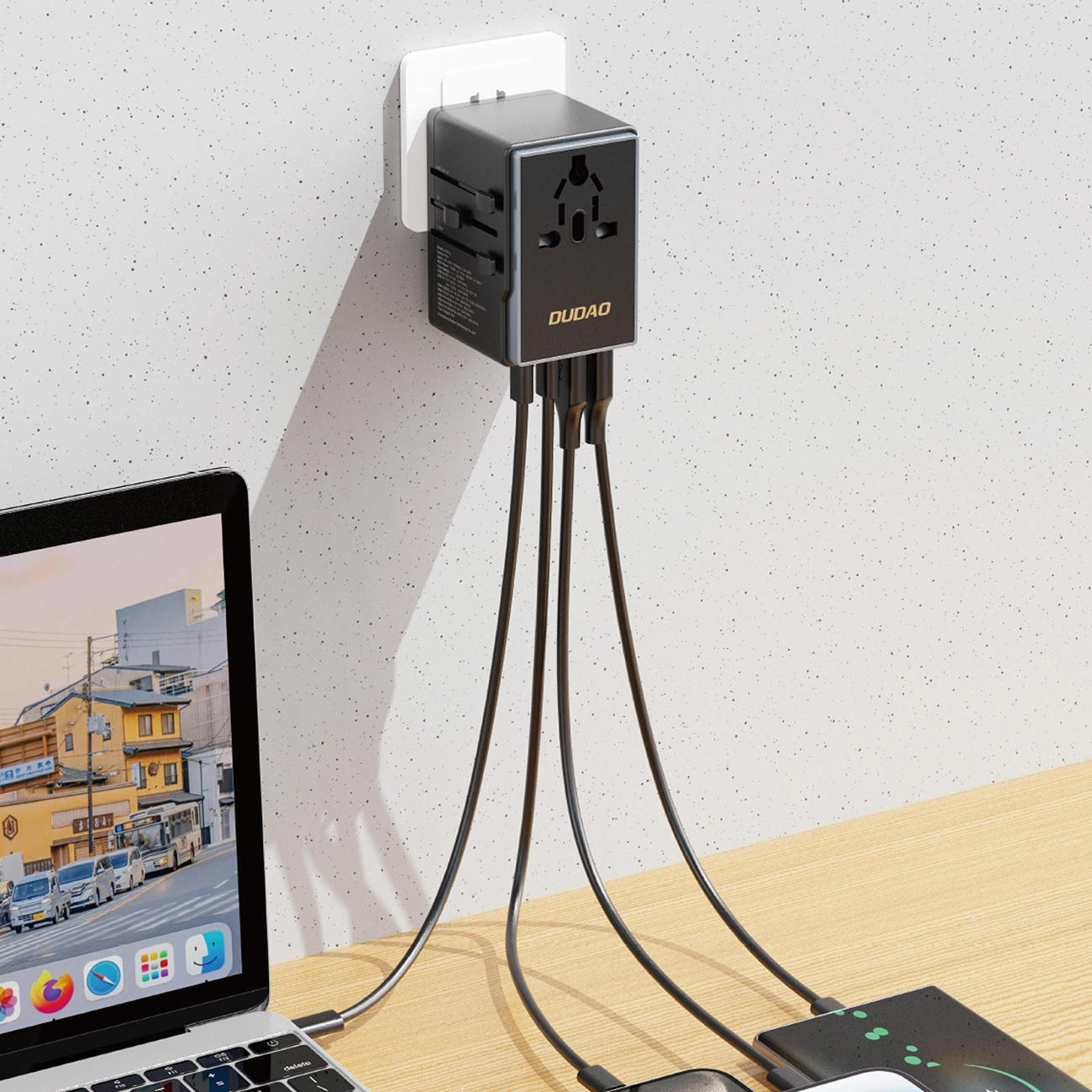 Nabíjecí síťový adaptér - cestovní nabíječka Dudao A65Pro 65W EU - US - JP - AUS - UK 2x USB-C 2x USB-A černá