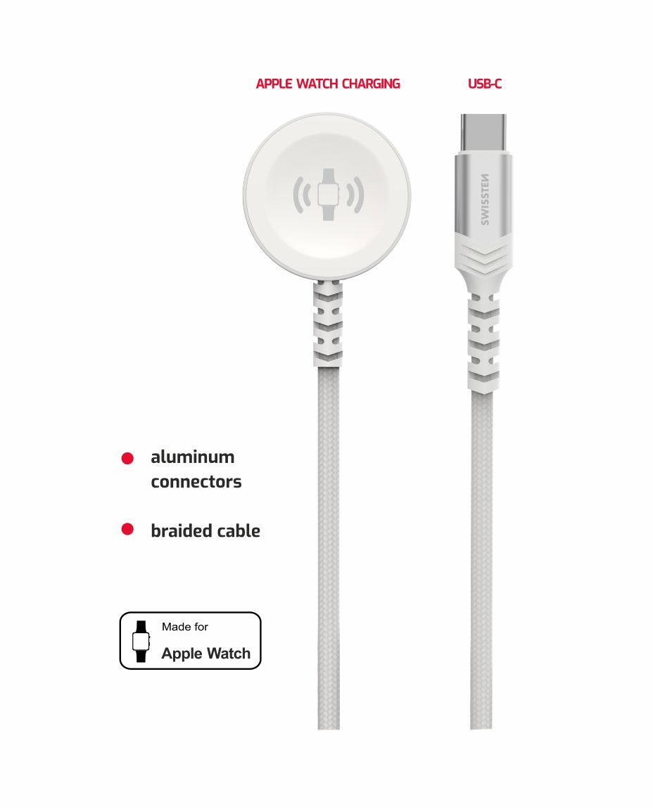 Swissten 2v1 Kabel pro nabíjení Apple Watch a zařízení s USB-C 1,2m bílý