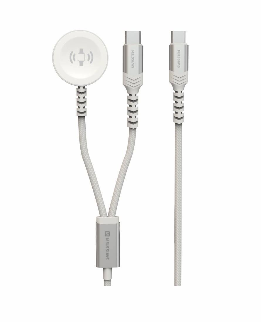 Swissten 2v1 Kabel pro nabíjení Apple Watch a zařízení s USB-C 1,2m bílý