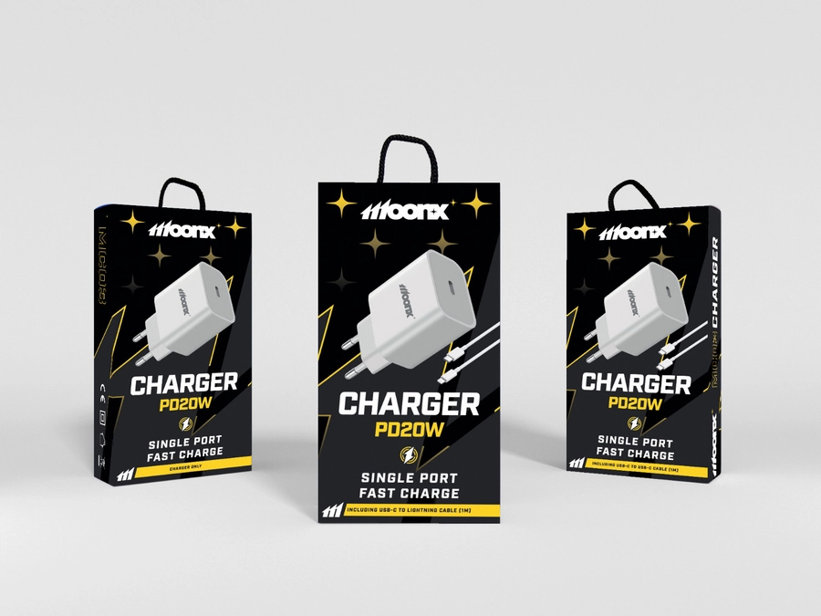 MOONX síťová nabíječka MC04 PD 20W 1xUSB-C + 1xUSB QC3.0 + kabel USB-C - USB-C bílá