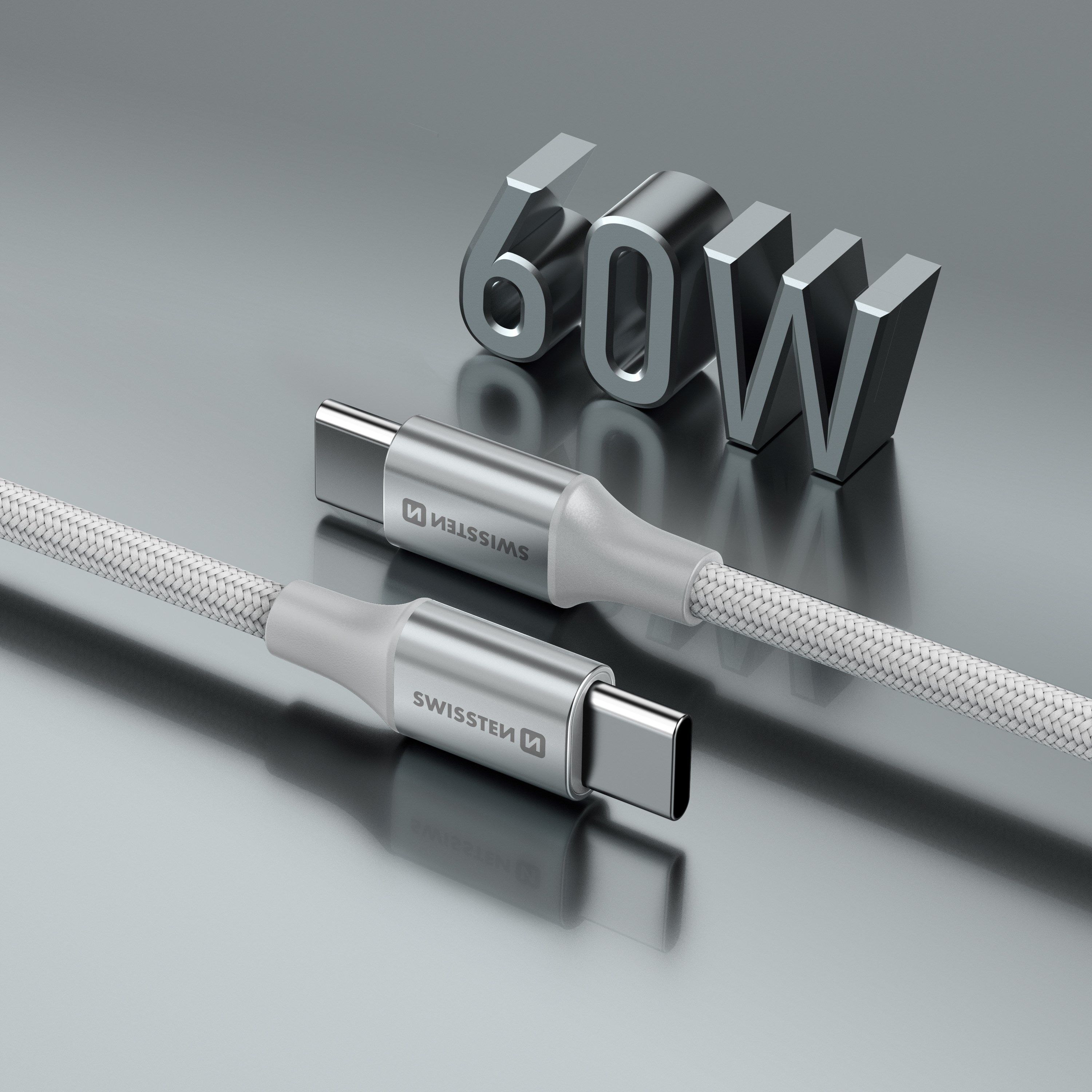 Swissten USB kabel USB-C - USB-C 3A 60W 1,5m Textile II bílý