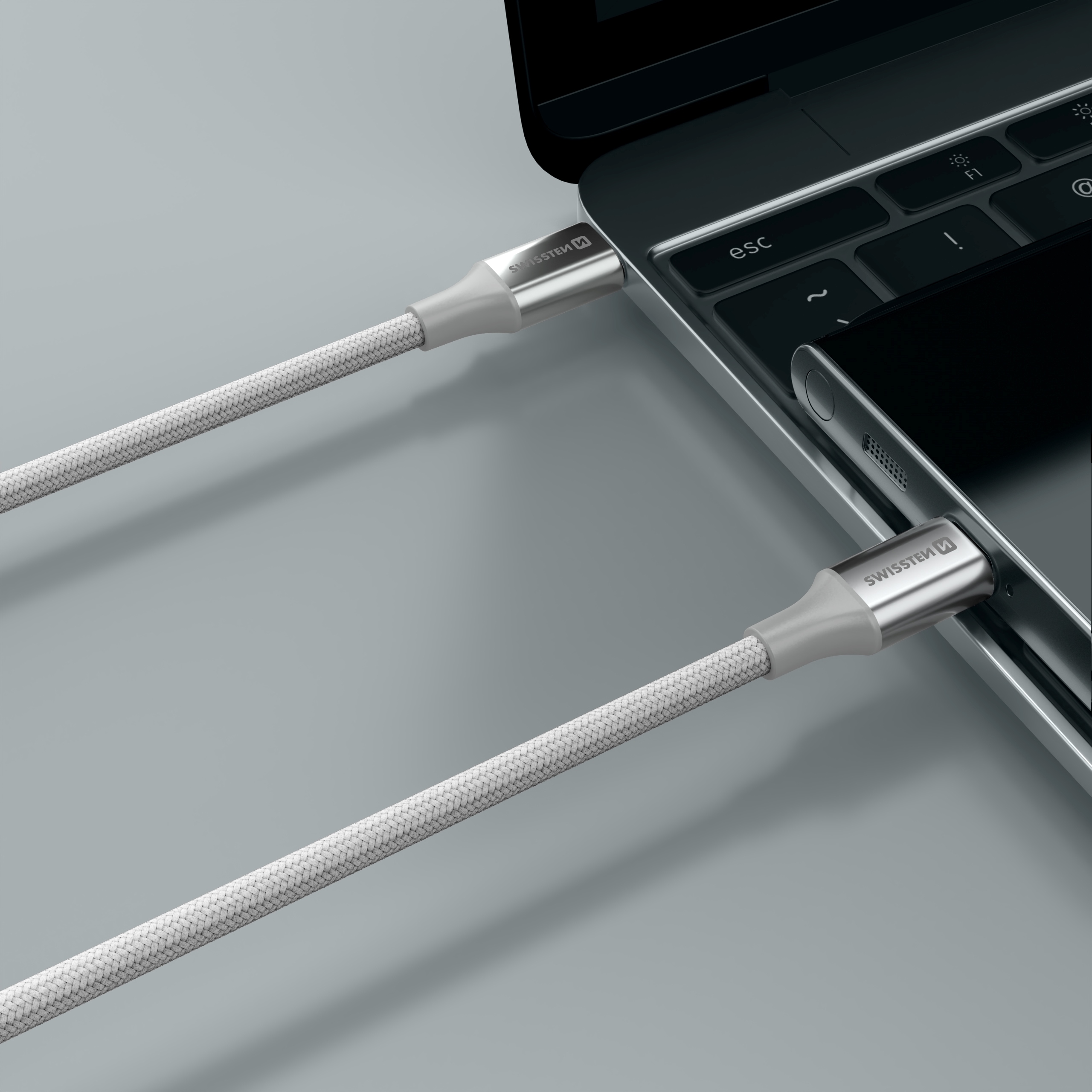 Swissten USB kabel USB-C - USB-C 3A 60W 1,5m Textile II bílý