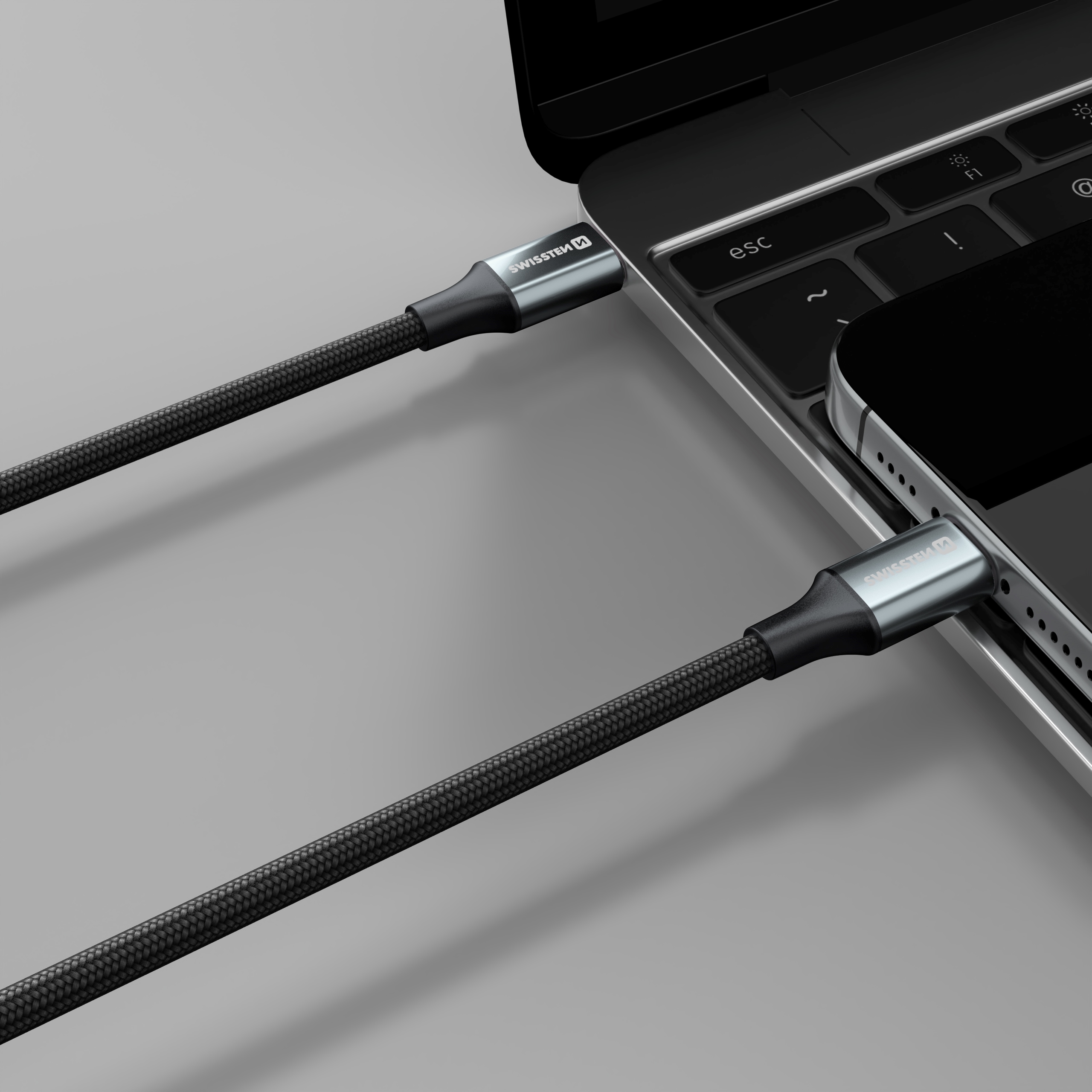 Swissten USB Kabel USB-C - Lightning 3A 30W 1,5 m Opletený Textile II černý