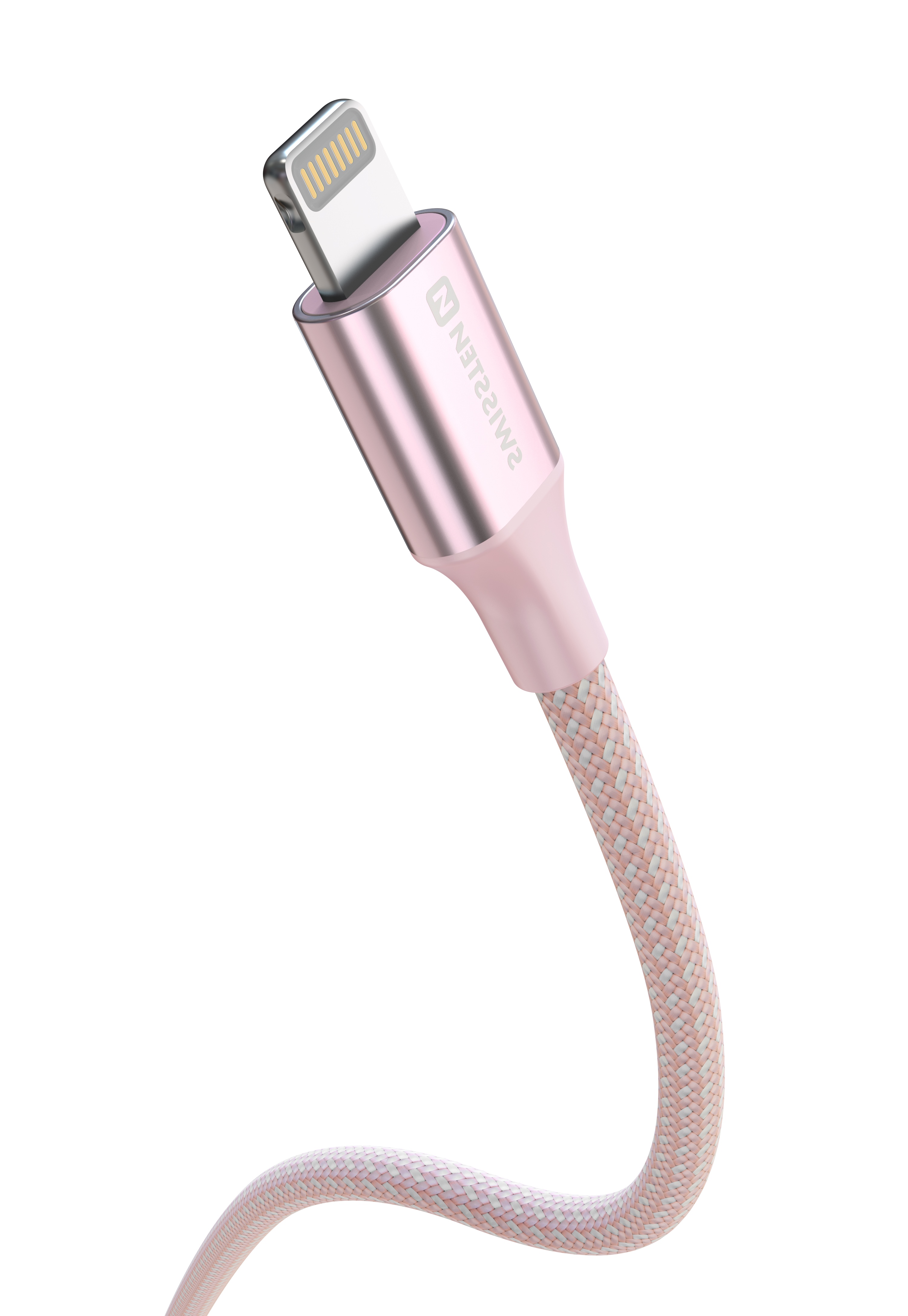 Swissten USB Kabel USB-C - Lightning 3A 30W 1,5 m Opletený Textile II růžový
