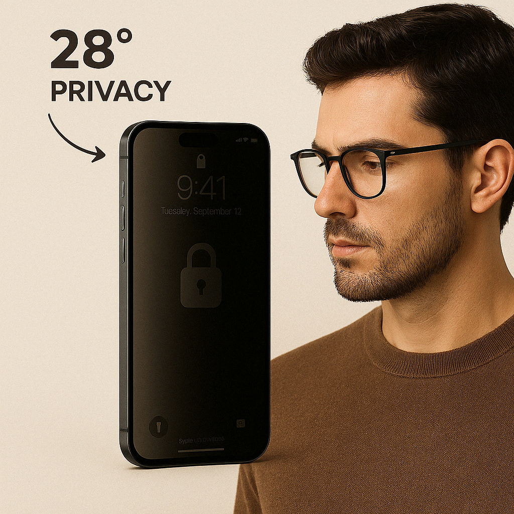 ESD Privacy Glass - Privacy Glass 28° 9H antistatické ochranné tvrzené sklo iPhone 13 - Iphone 13 Pro - iPhone 14 - iphone 16E