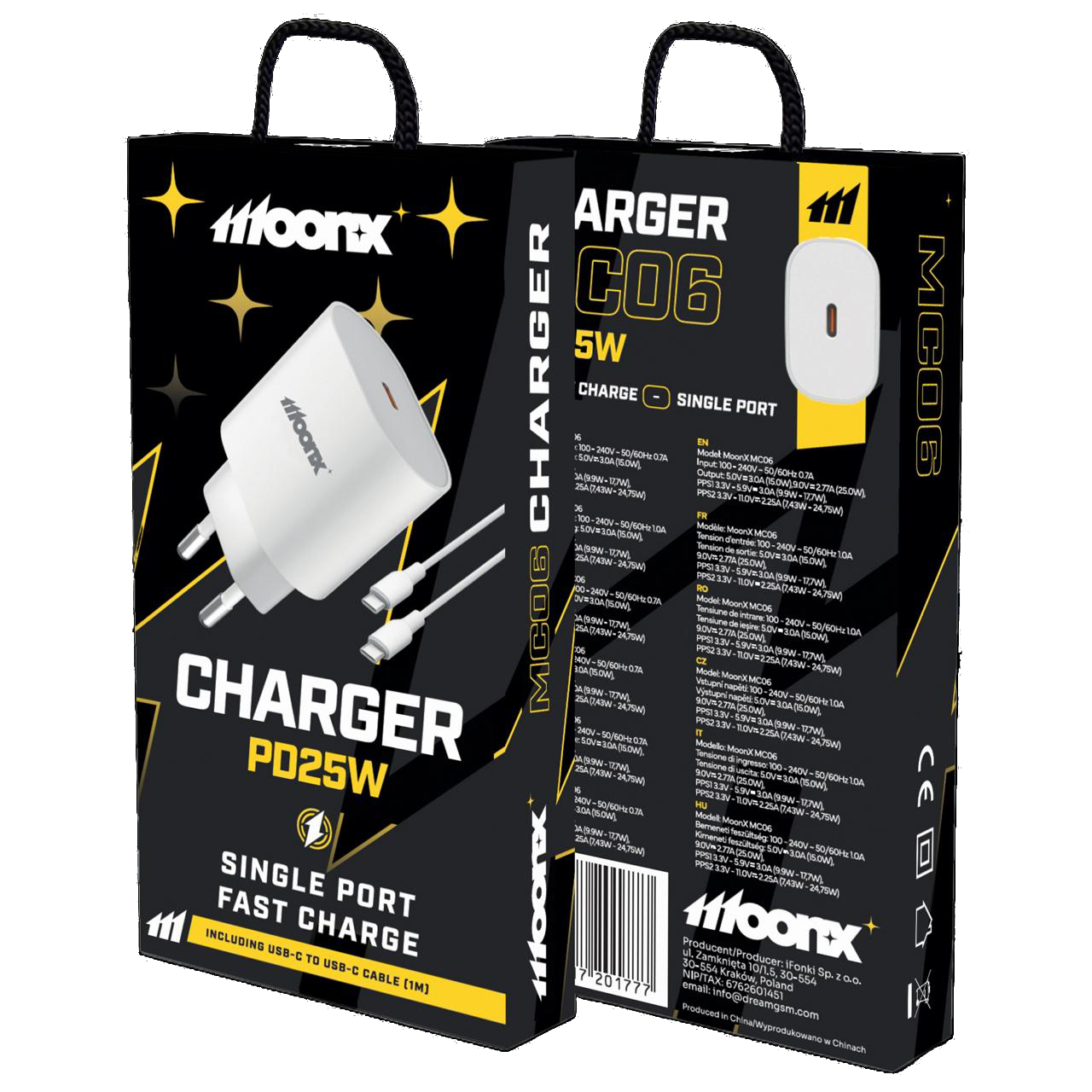 MOONX síťová nabíječka MC06 PD 25W 1xUSB-C + USB-C - USB-C kabel bílá