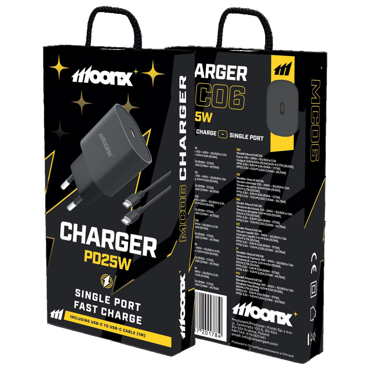 MOONX síťová nabíječka MC06 PD 25W 1xUSB-C + USB-C – USB-C kabel černá