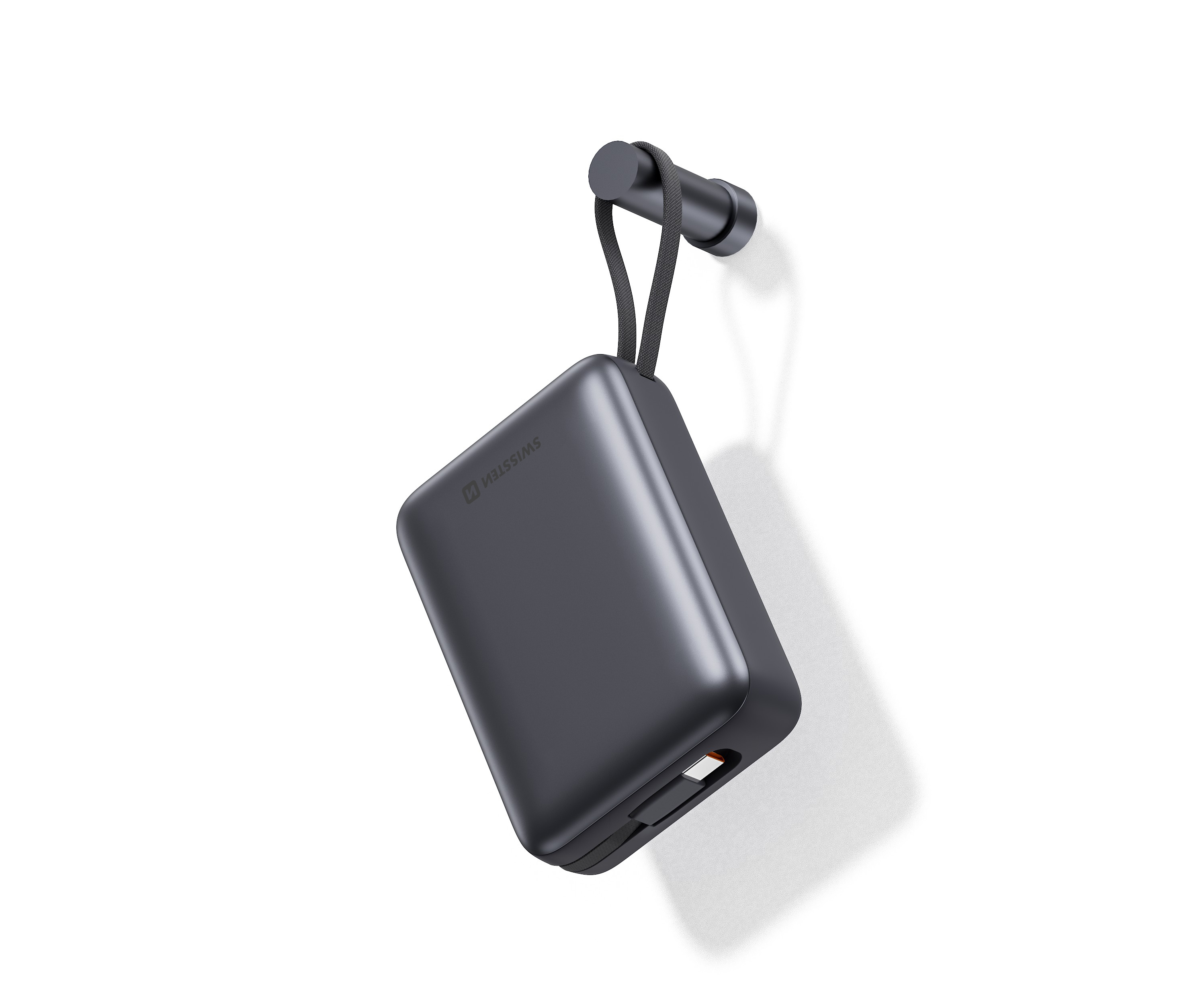 Swissten Powerbanka 20 000 mAh 22,5W s vestavěným USB-C a Lightning kabelem černá